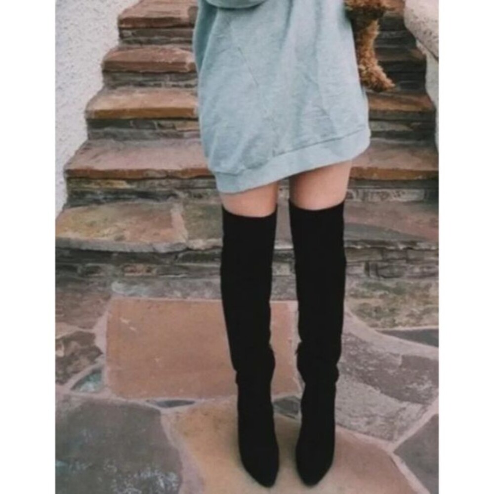 Marc Fisher Renn Womens Black Suede Over The Knee Zip Boots US 7.5 EU 38
